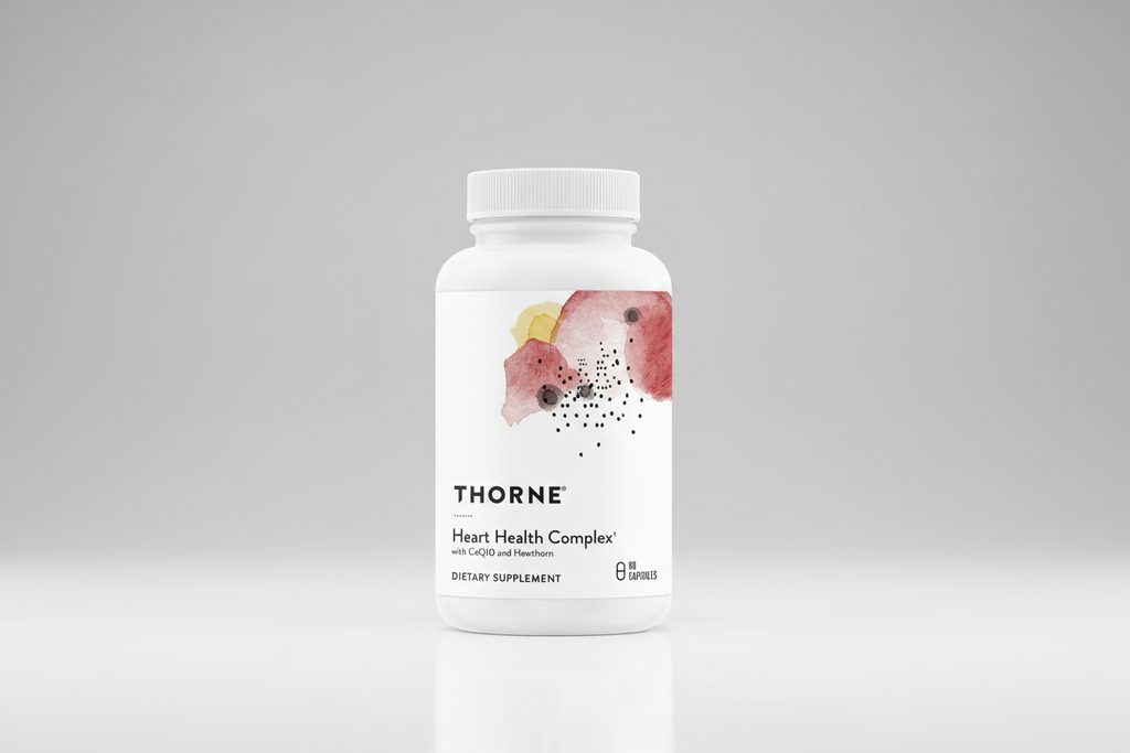 Thorne Heart Health Complex dietary supplement bottle on a white background