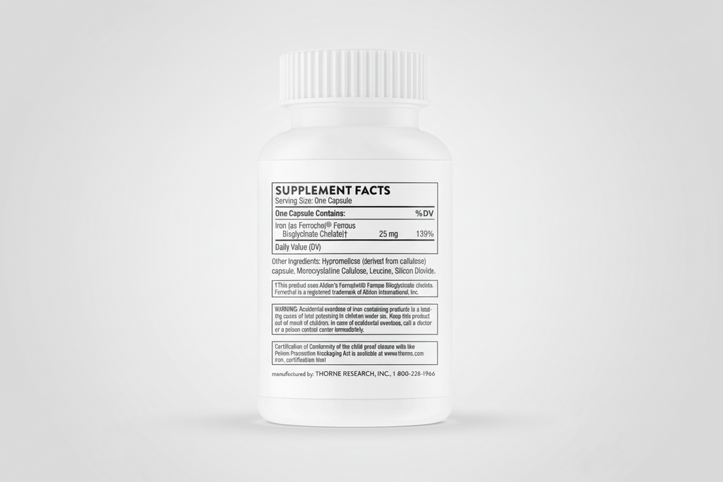 Supplement bottle with label on a white background