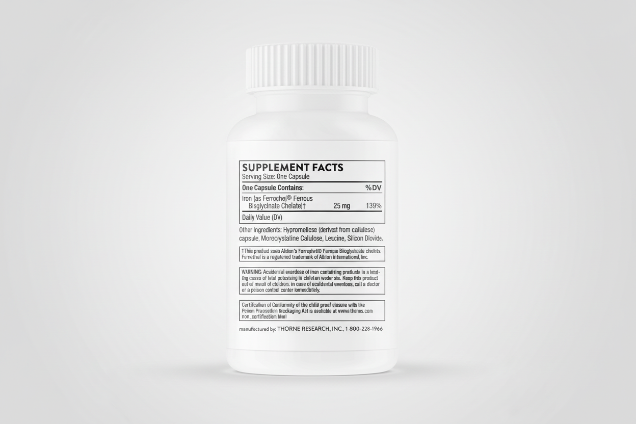 Supplement bottle with label on a white background