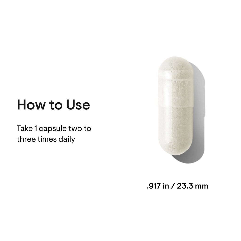 White capsule pill with usage instructions on a white background