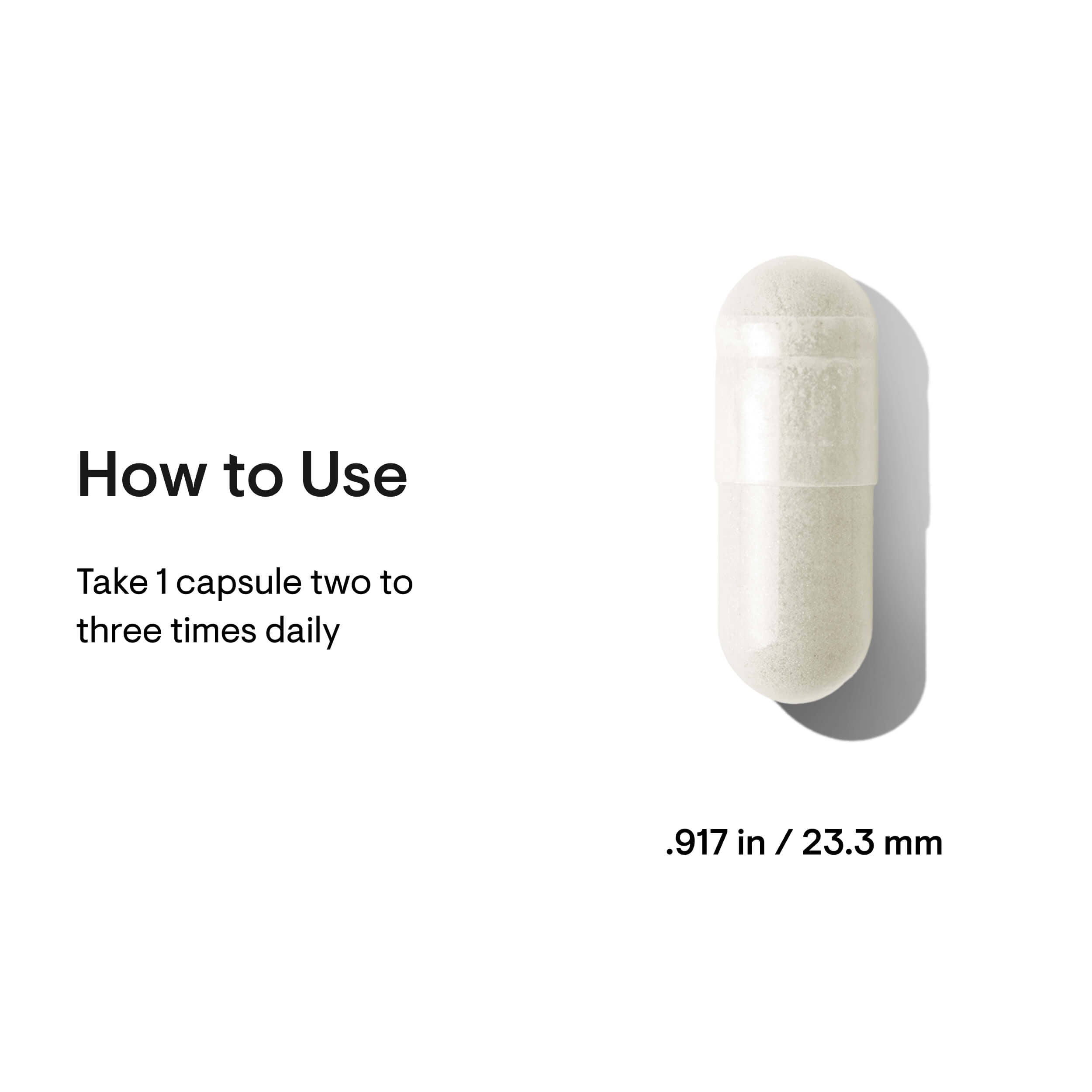 White capsule pill with usage instructions on a white background