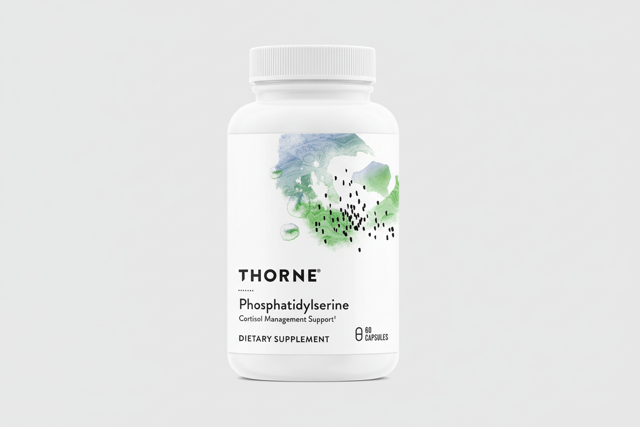 Thorne Phosphatidylserine dietary supplement bottle on a white background