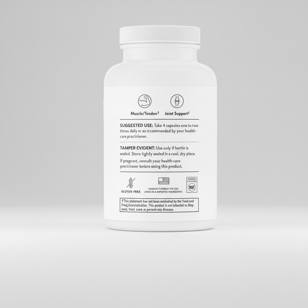 White supplement bottle with label on a black background