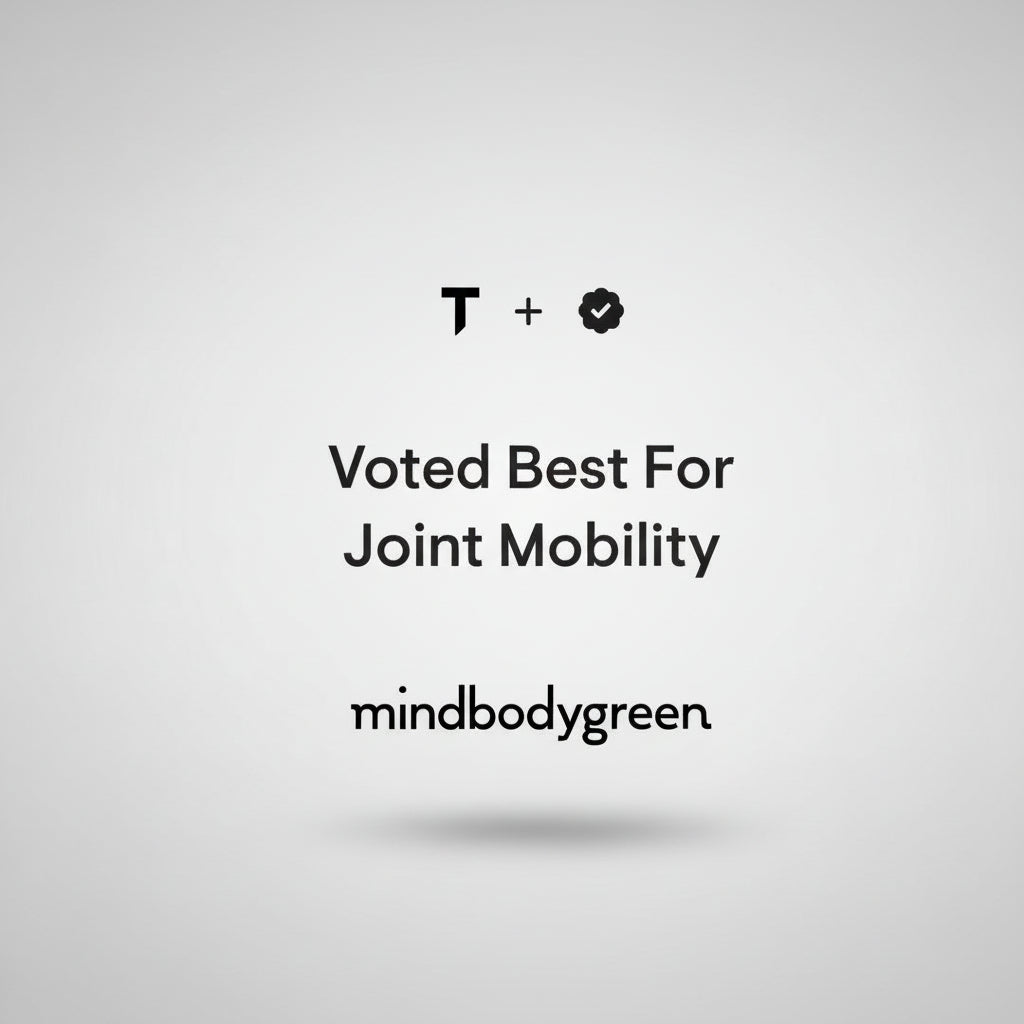 mindbodygreen logo with text 'Voted Best For Joint Mobility' on a white background