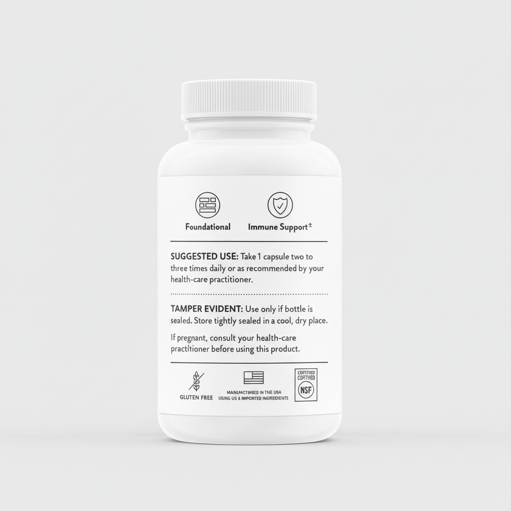White supplement bottle with label on a black background