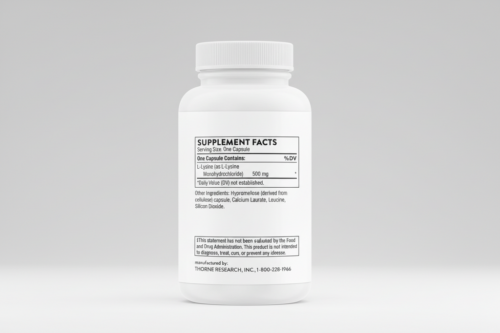 White supplement bottle with label on a black background