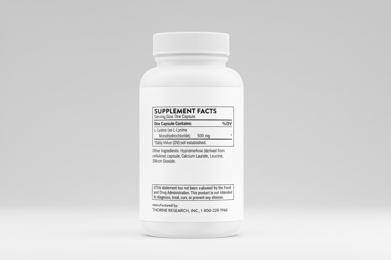White supplement bottle with label on a black background