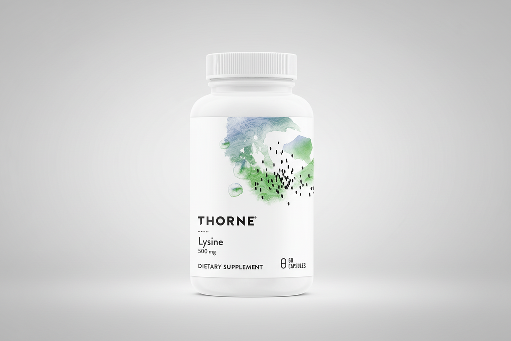 Thorne Lysine dietary supplement bottle on a white background