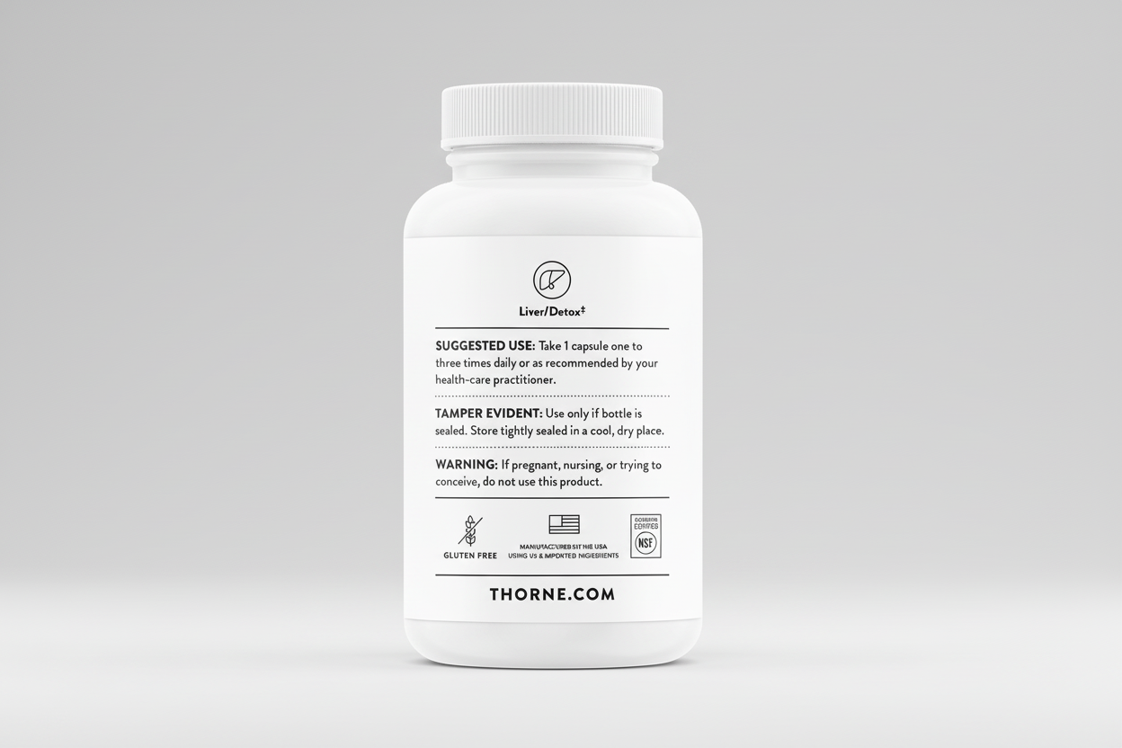 White supplement bottle with label on a black background