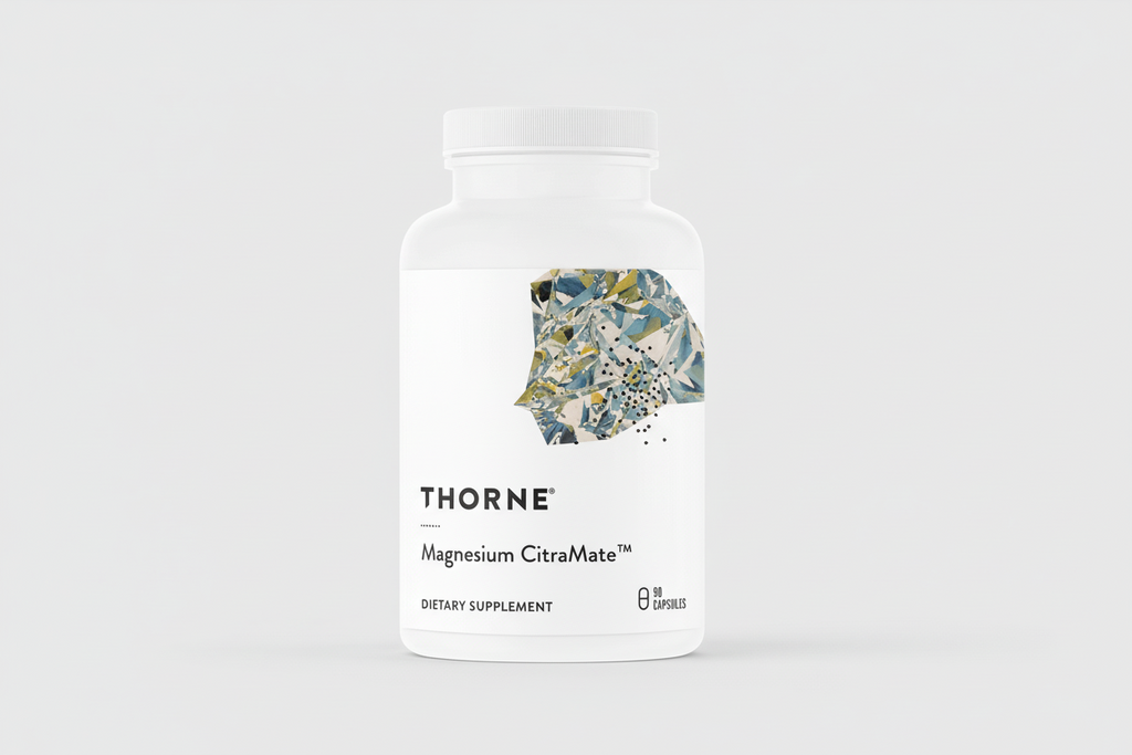 Thorne Magnesium CitraMate dietary supplement bottle on a white background