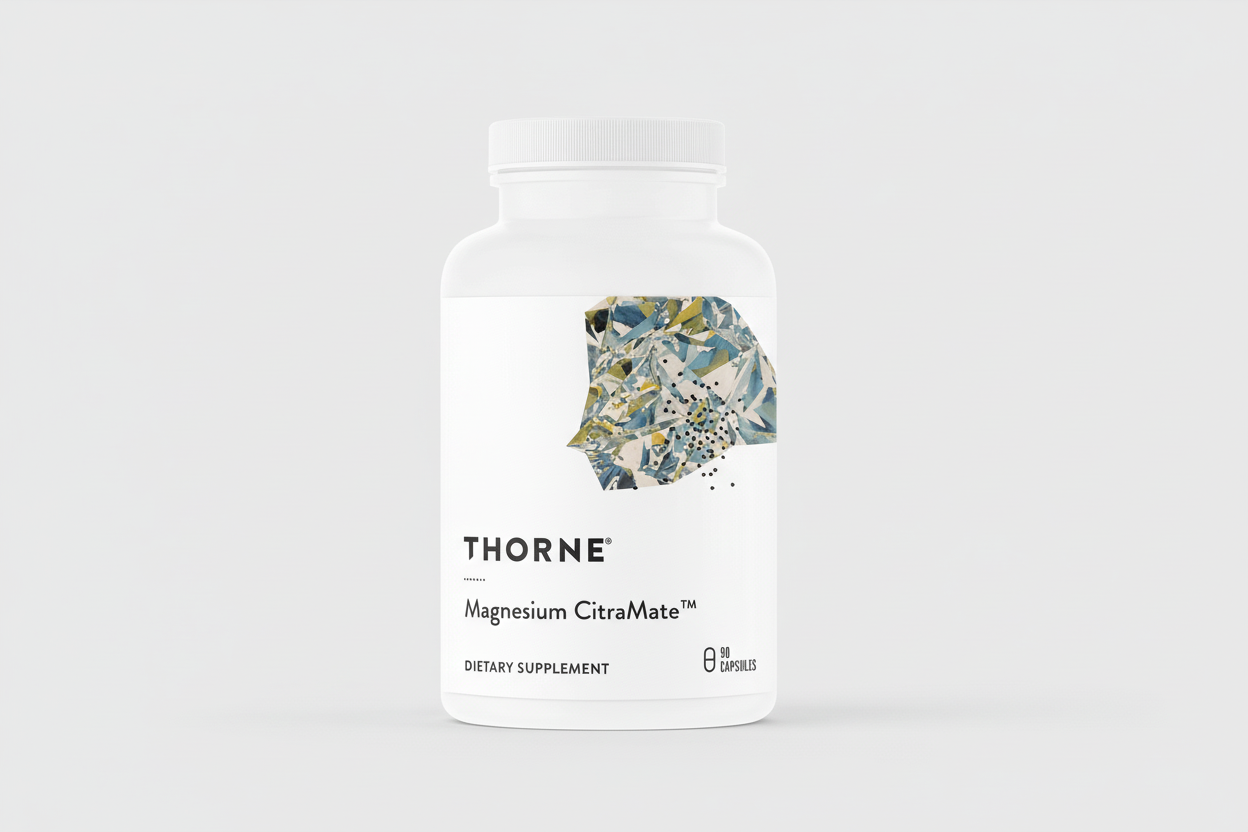 Thorne Magnesium CitraMate dietary supplement bottle on a white background