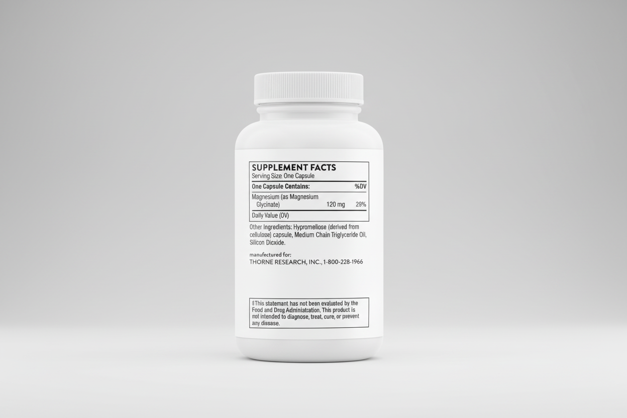 Supplement bottle with label on a white background