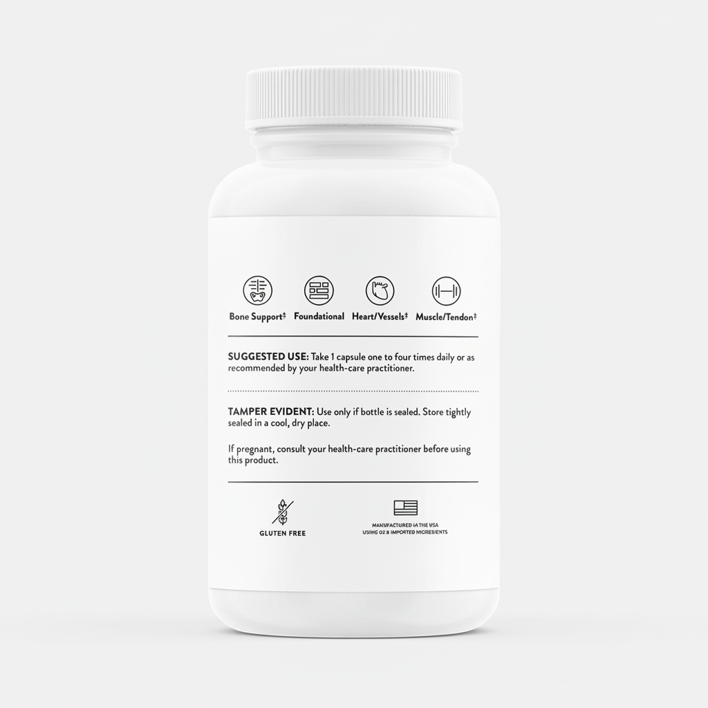 White supplement bottle with label on a black background