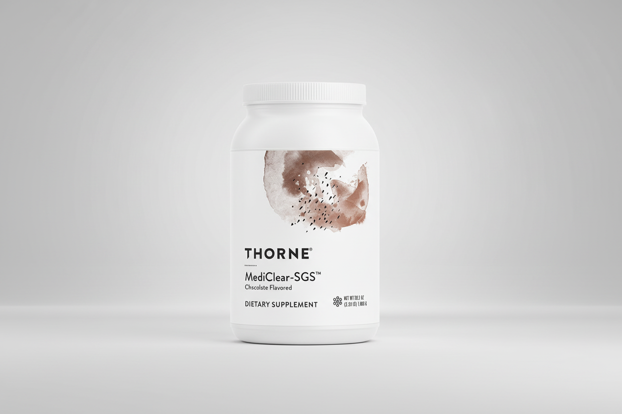 Thorne MediClear-SGS dietary supplement container on a white background