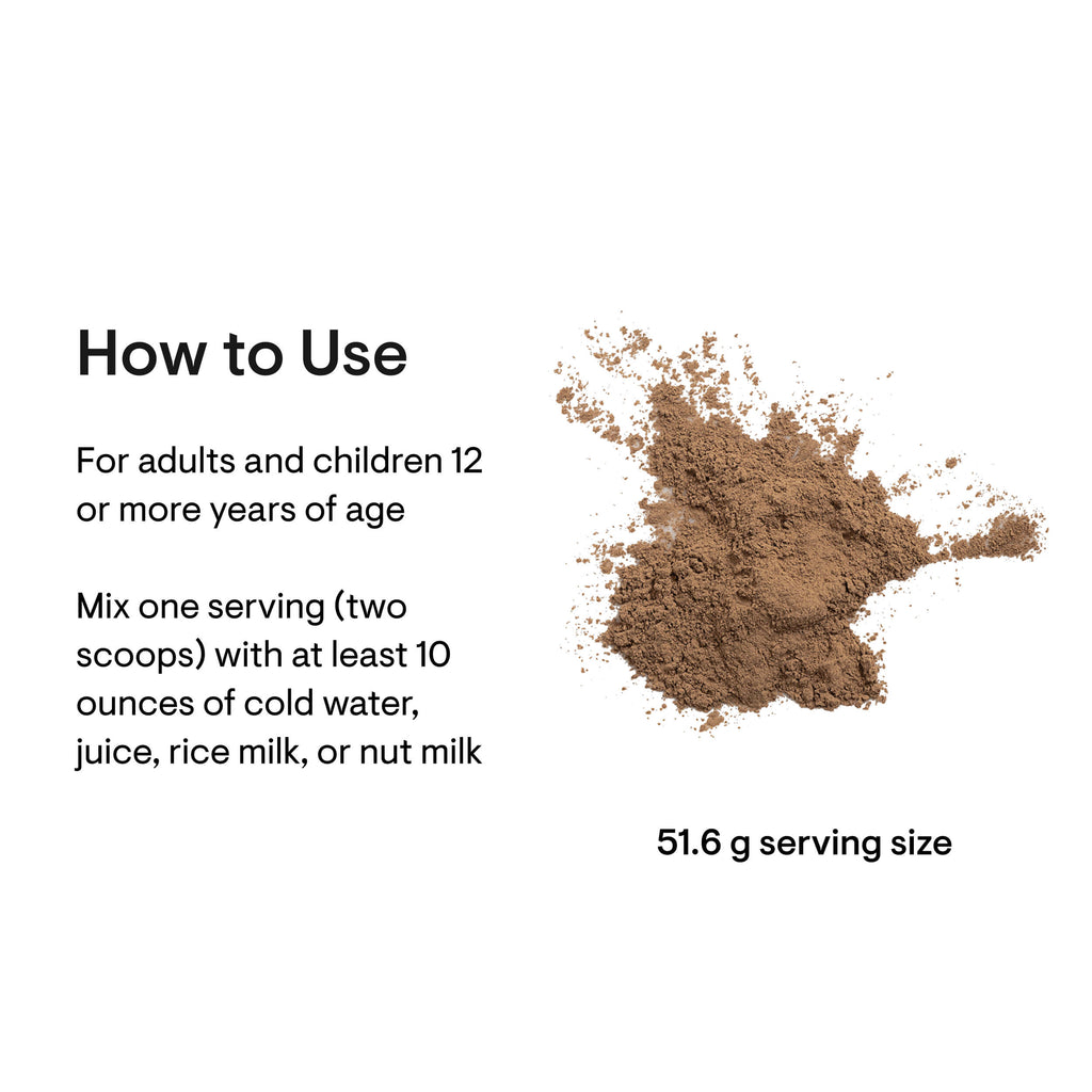 Instructions on how to use a powder product with a serving size displayed.
