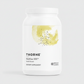 Thorne dietary supplement container with vanilla flavor on a white background