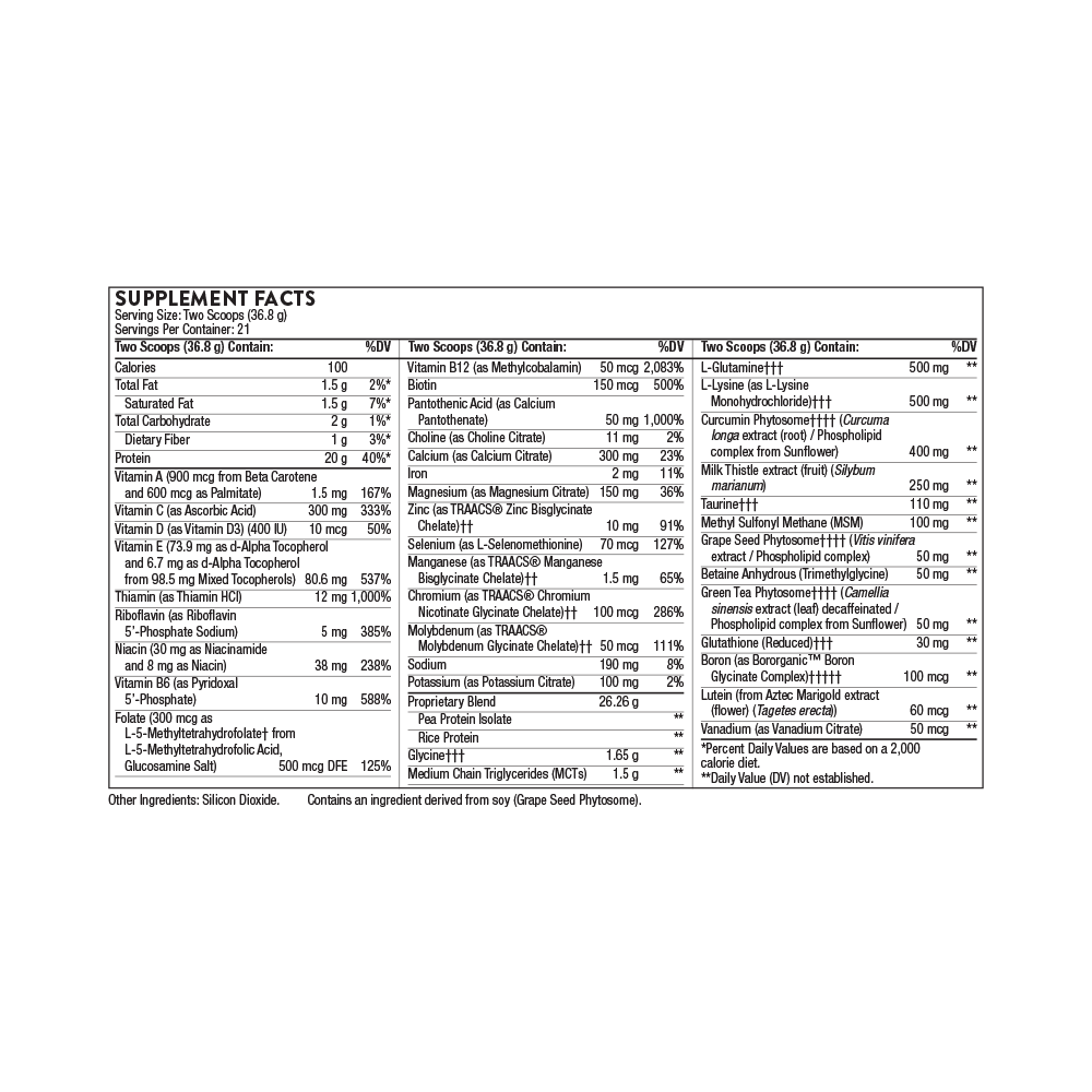 Nutritional supplement facts label on a white background