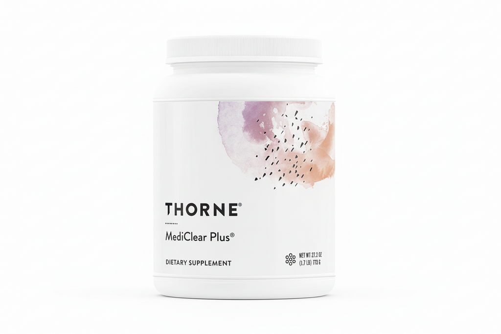 Thorne MediClear Plus dietary supplement container on a white background