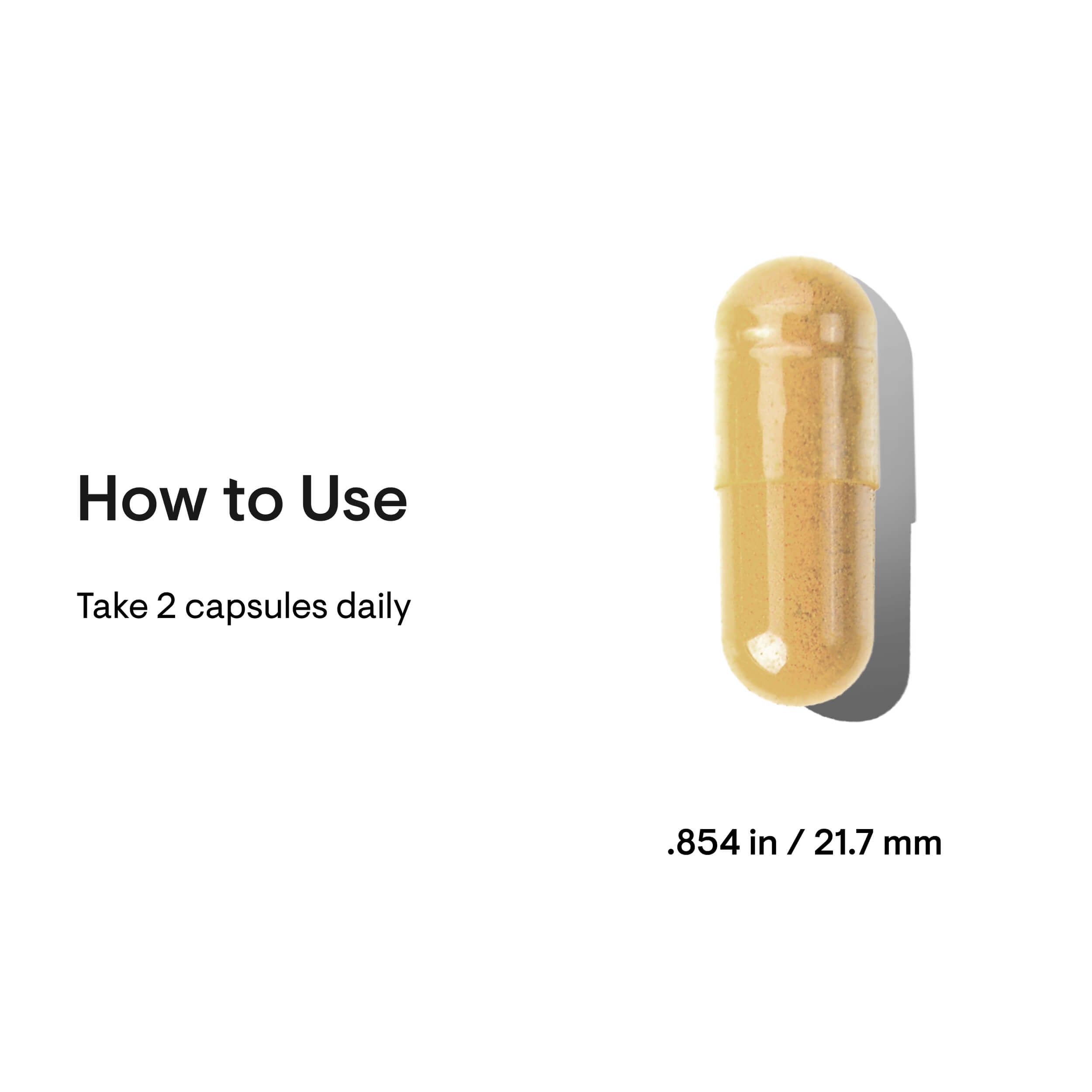 Yellow capsule pill with measurement details on a white background