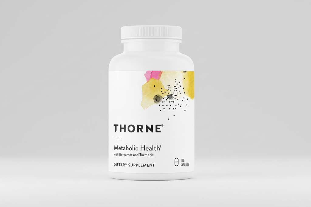 Thorne Metabolic Health dietary supplement bottle on a white background