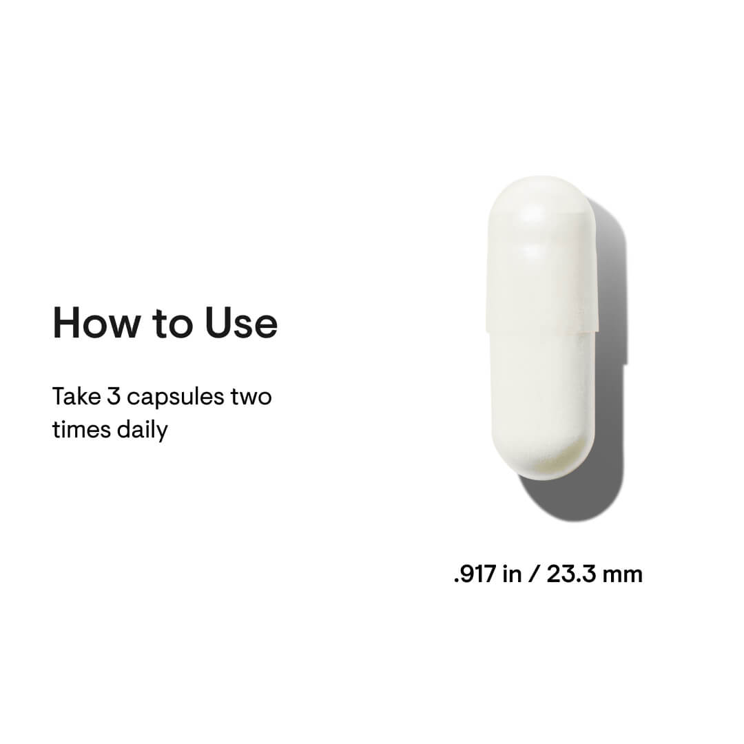 White capsule with 'How to Use' text and dimensions on a white background
