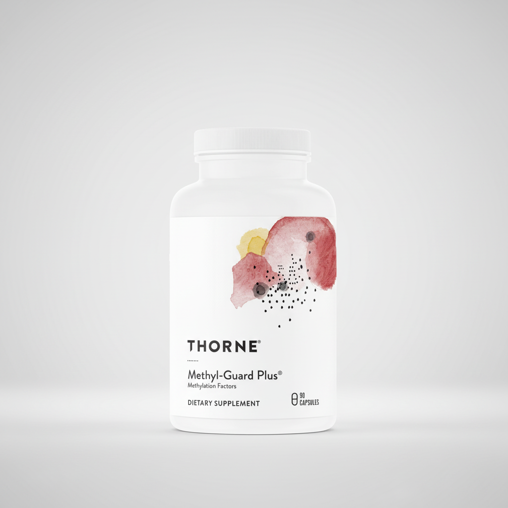 Thorne Methyl-Guard Plus dietary supplement bottle on a white background