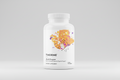 White supplement bottle labeled 'Thorne' with colorful design on a black background