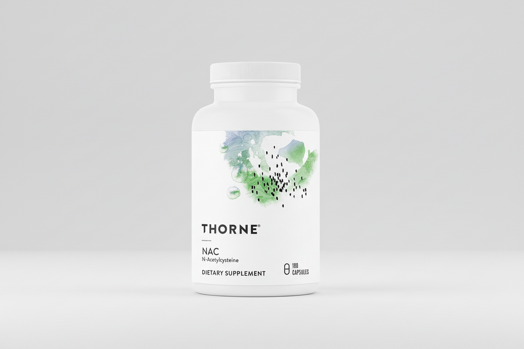 Thorne NAC dietary supplement bottle on a white background