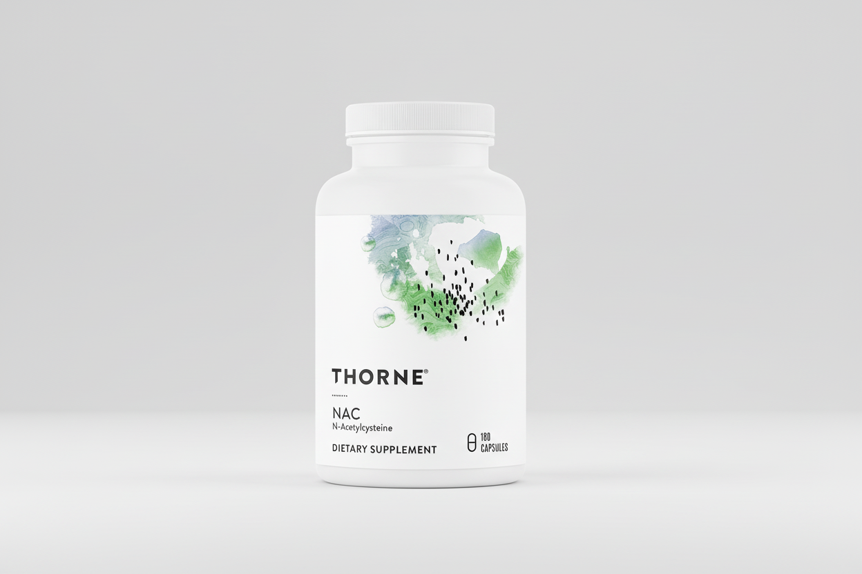 Thorne NAC dietary supplement bottle on a white background