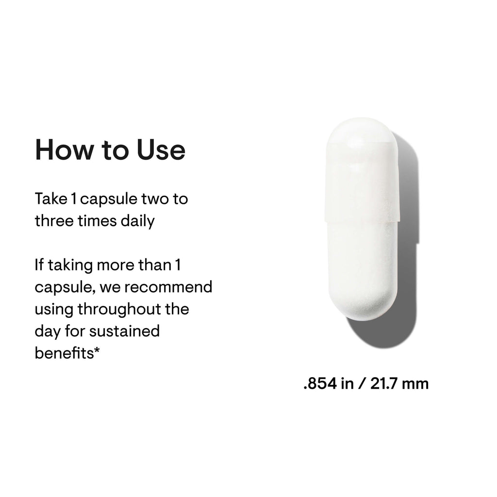 White capsule with usage instructions and dimensions on a white background