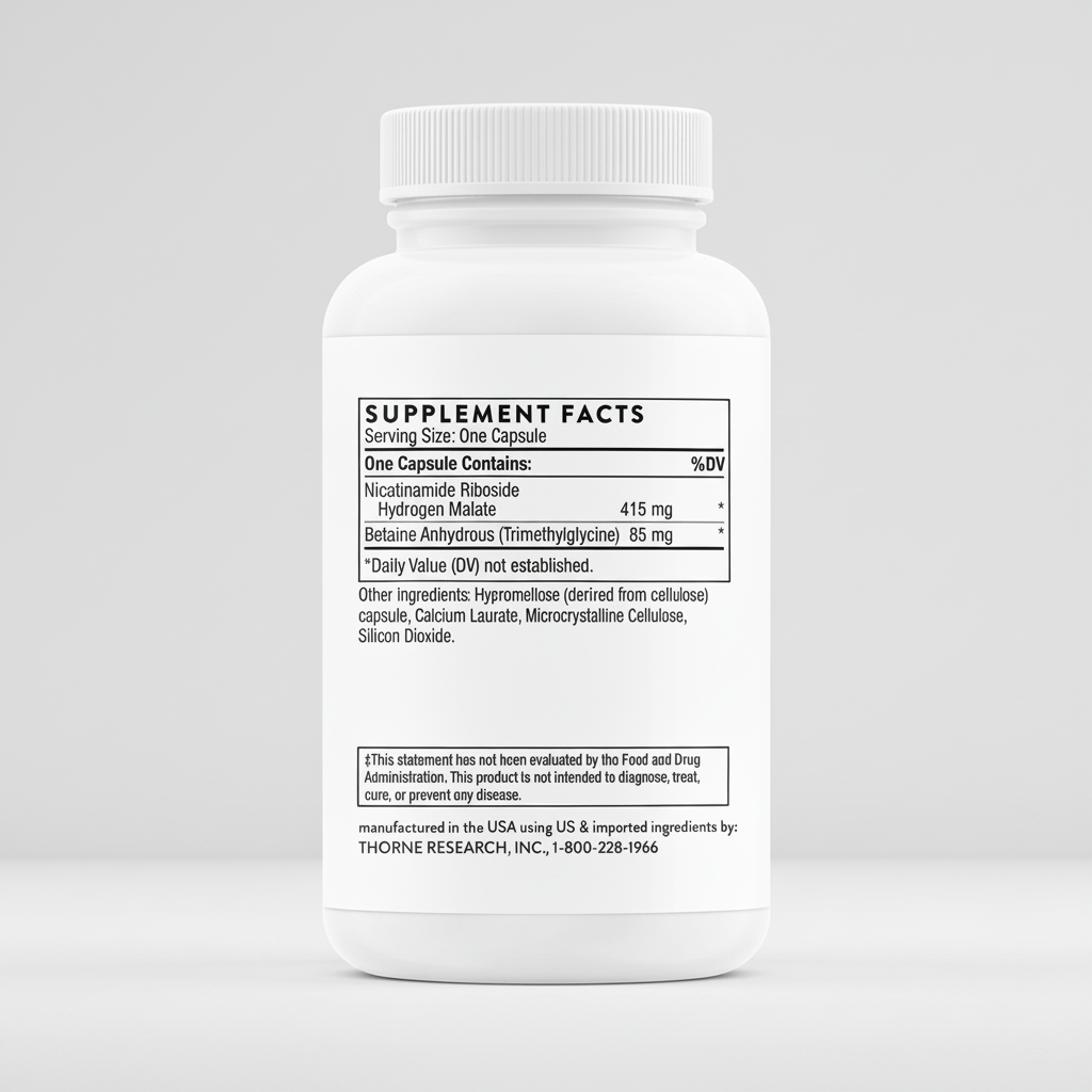 Supplement bottle with label on a white background