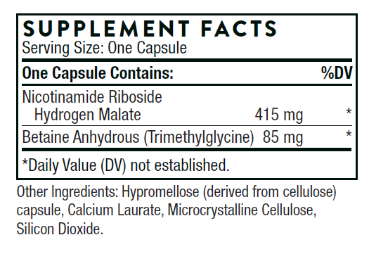 Supplement facts label with ingredients and dosages on a white background