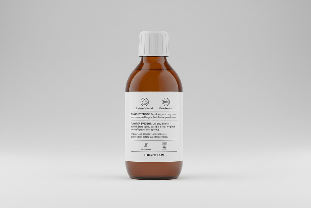 Brown bottle with white cap and label on a black background