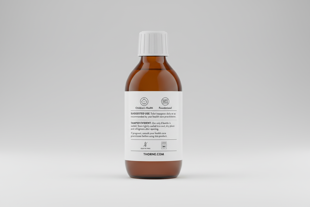 Brown bottle with white cap and label on a black background