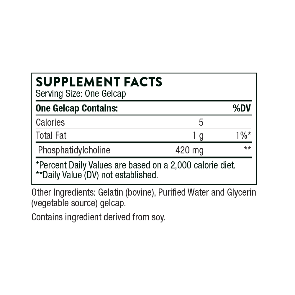 Supplement facts label for a gelcaps product on a white background