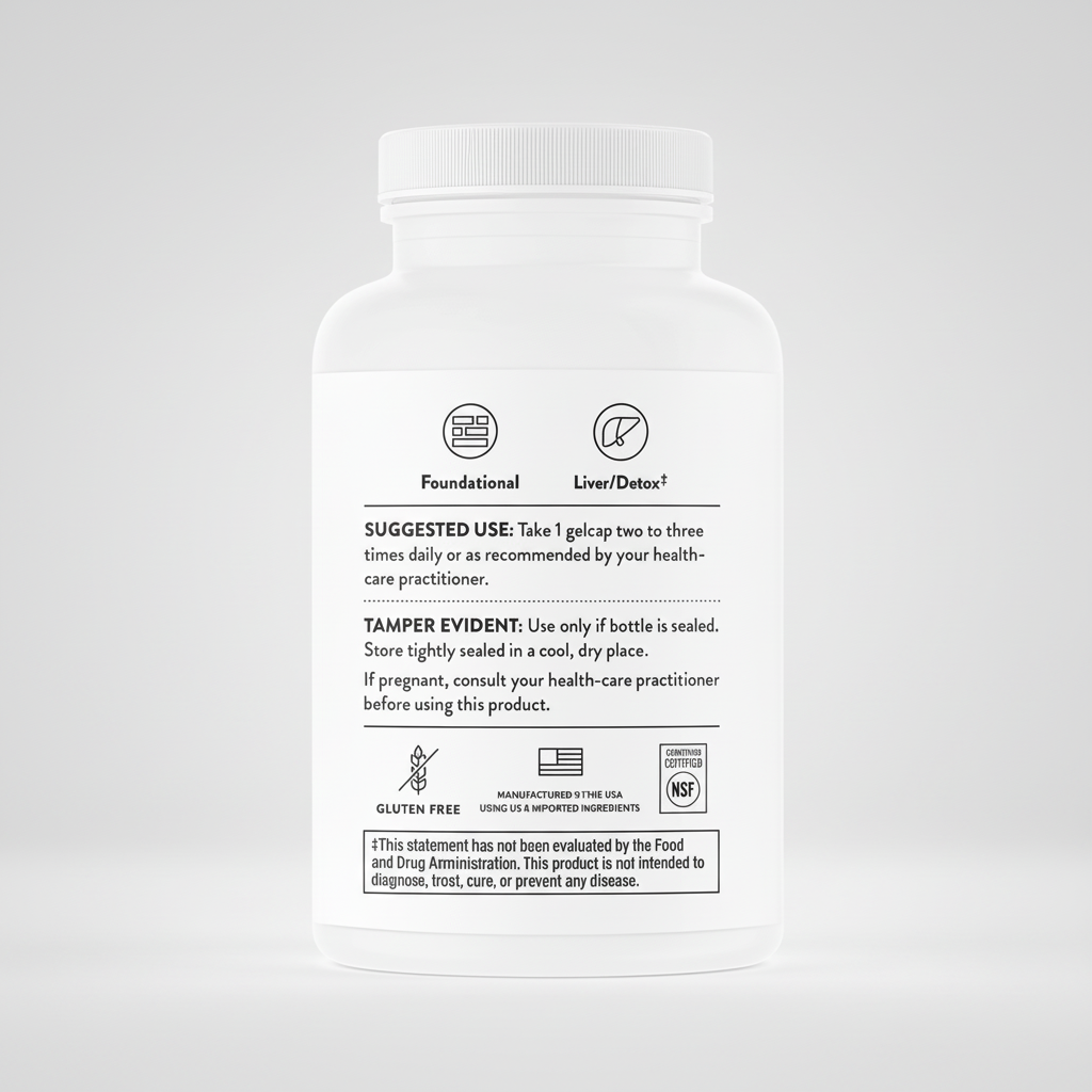 White supplement bottle with label on a black background