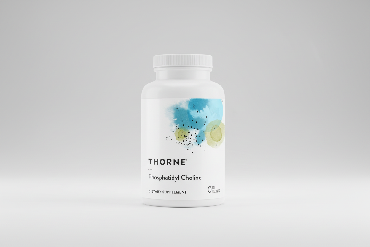 Thorne Phosphatidyl Choline dietary supplement bottle on a white background