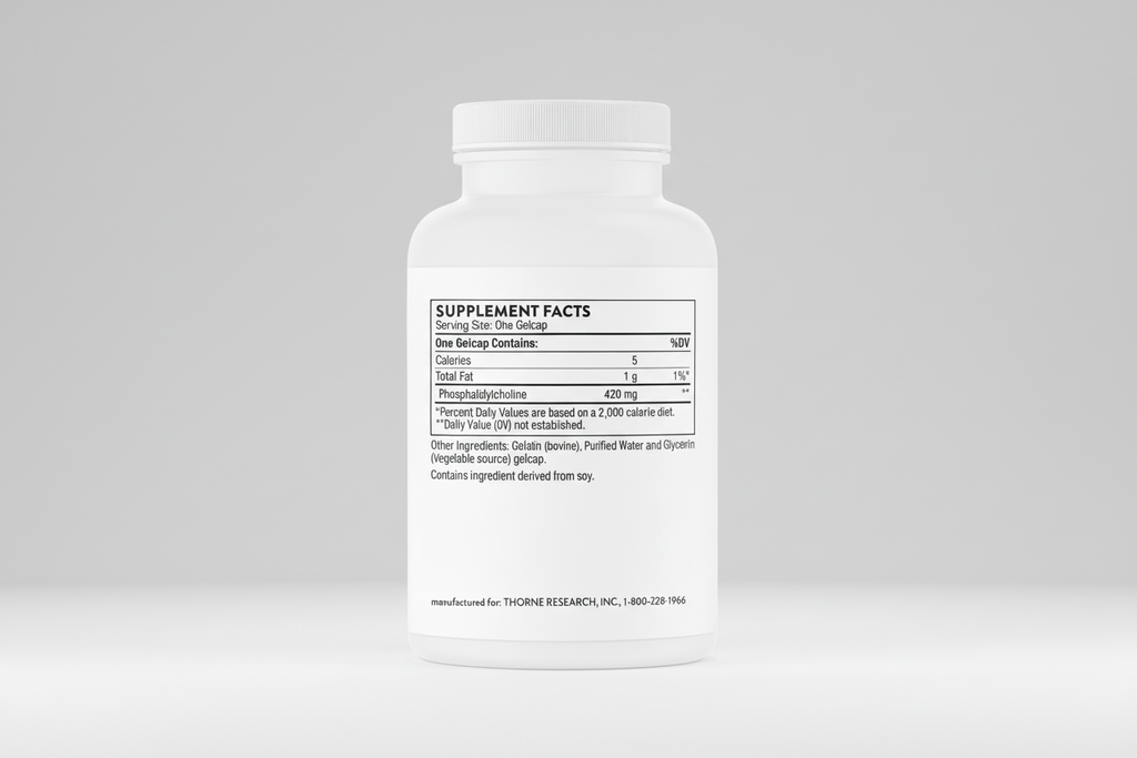 Supplement bottle with label on a white background