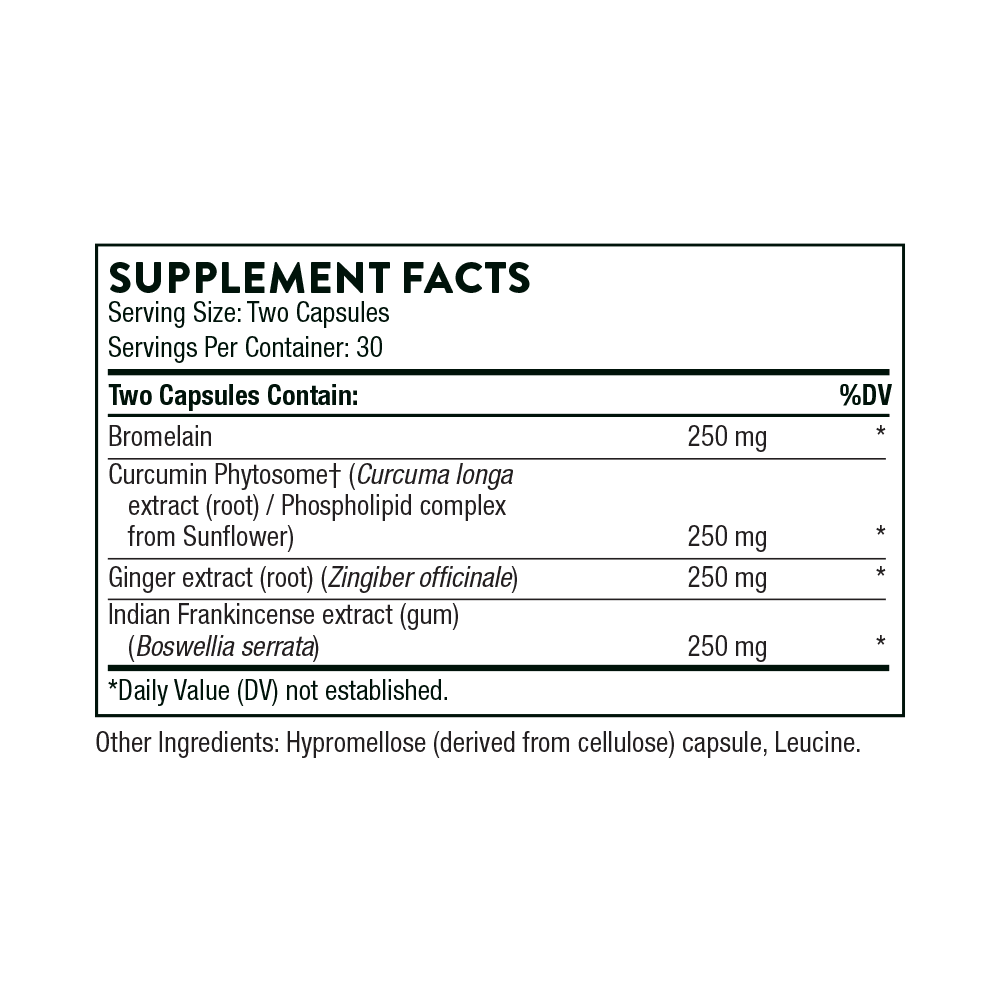 Supplement facts label with listed ingredients and their amounts on a white background