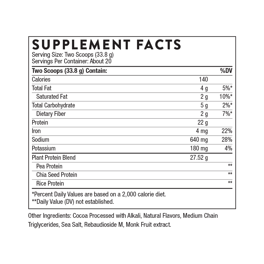 Supplement facts label for a protein product on a white background