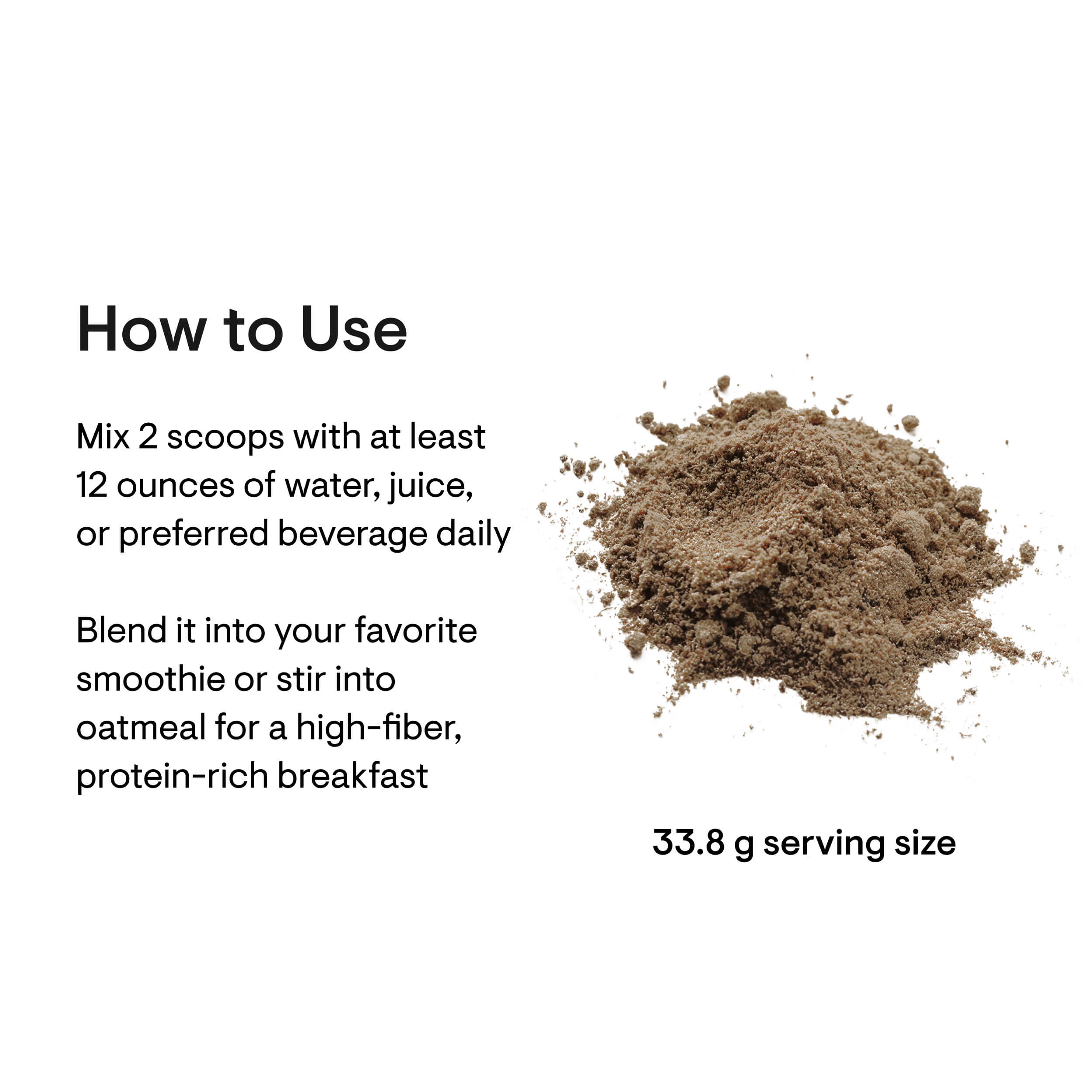 Text on how to use a powder product with a serving size measurement.