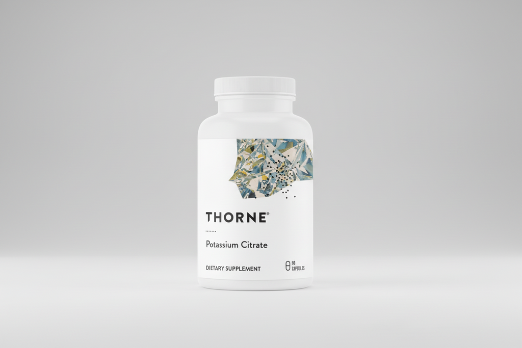 Thorne Potassium Citrate supplement bottle on a white background