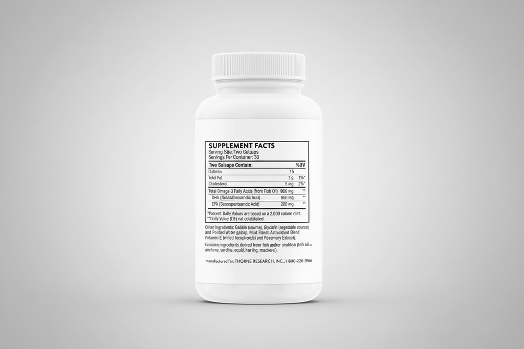 Supplement bottle with label on a black background