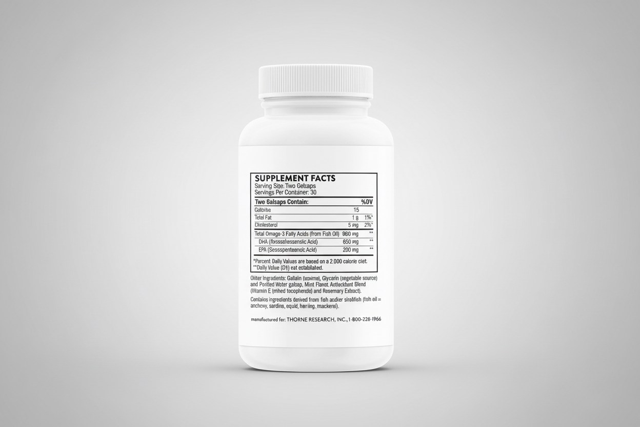 Supplement bottle with label on a black background