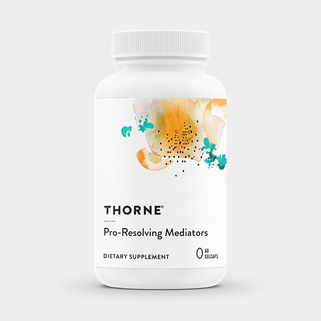 Thorne Pro-Resolving Mediators dietary supplement bottle on a white background
