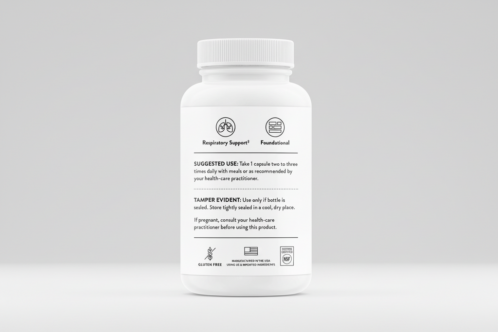 White supplement bottle with label on a black background