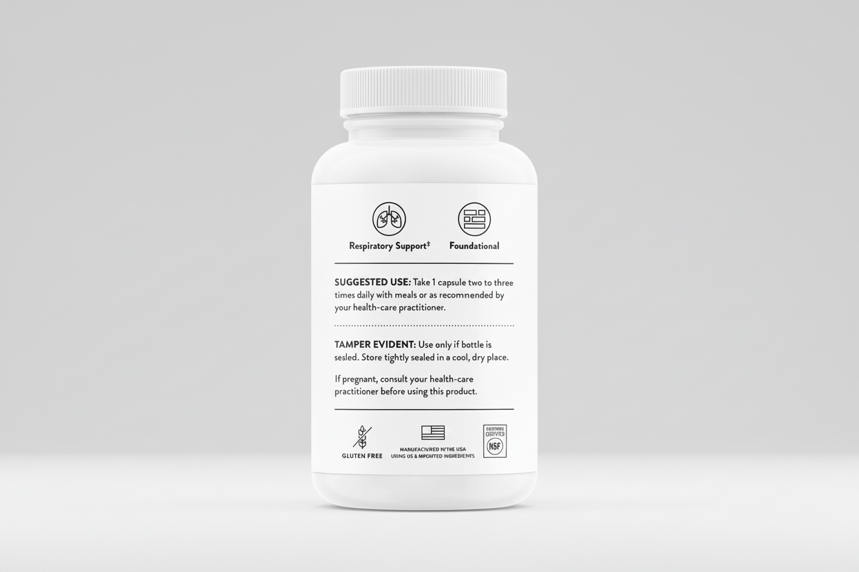 White supplement bottle with label on a black background