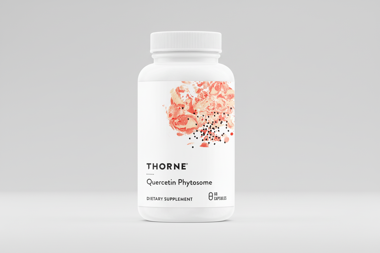 Thorne Quercetin Phytosome dietary supplement bottle on a white background