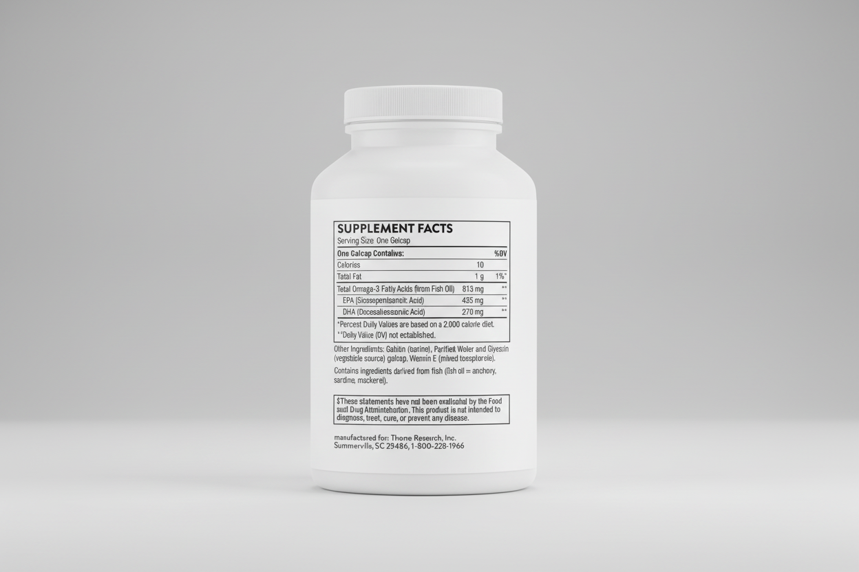 Supplement bottle with label on a white background