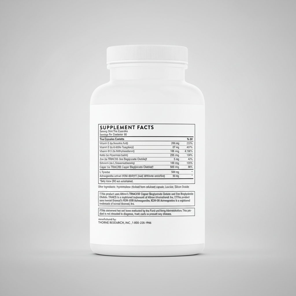 Supplement bottle with label on a white background